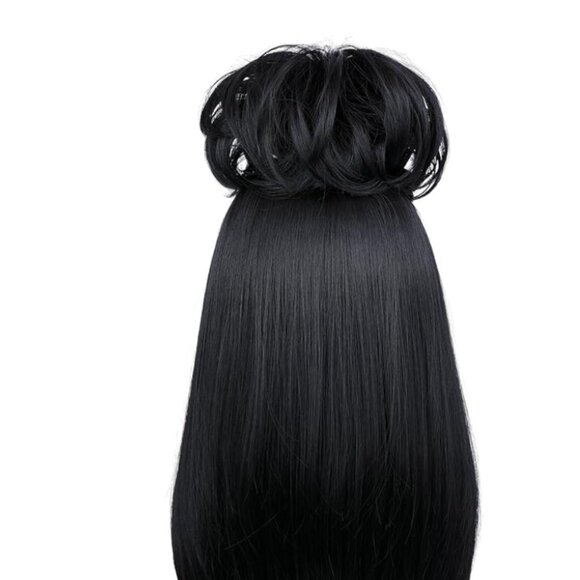 Long Black Costume Wig with Fluffy Curl Buns and Choker Accessories
